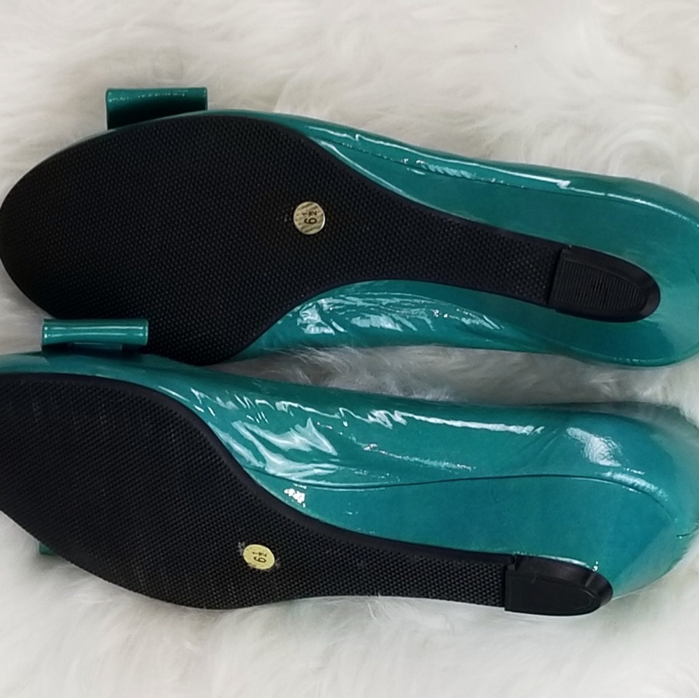 Butter turquoise wedge bow front shoes size 6.5 - Picture 4 of 6